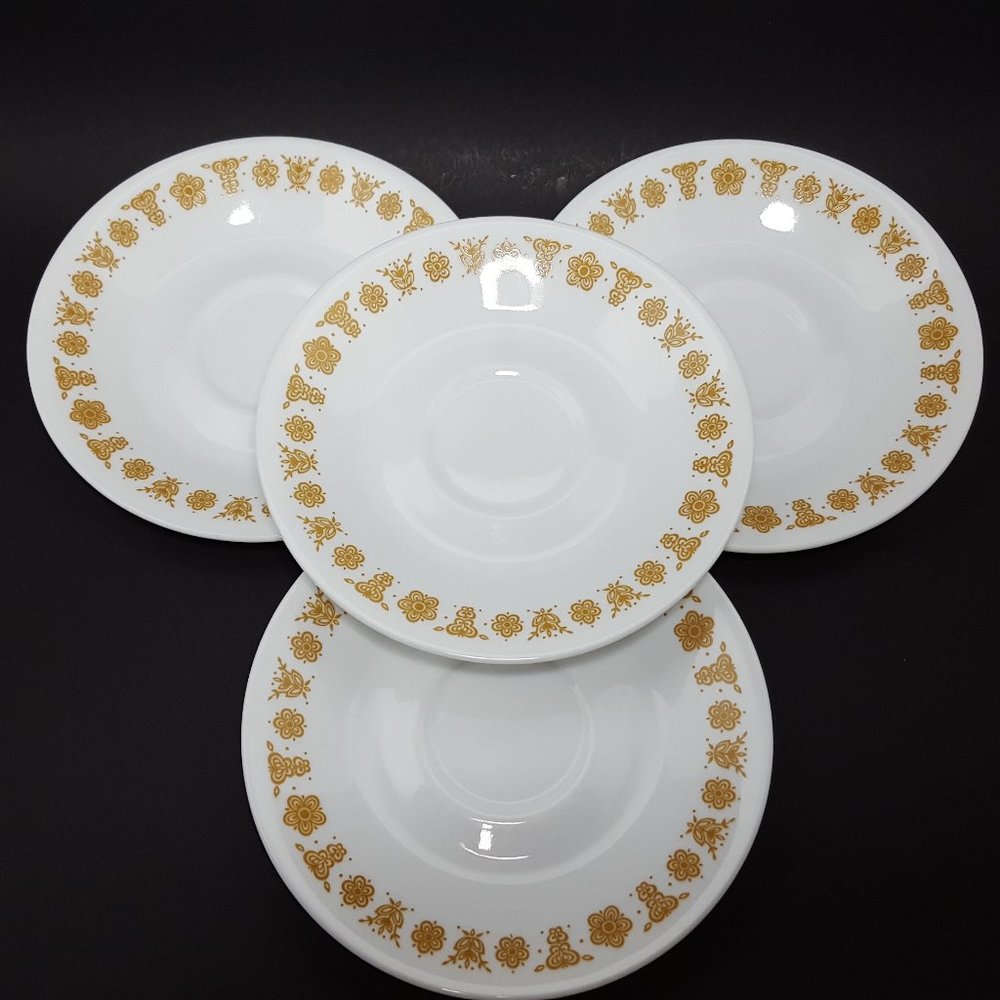Corningware Corelle Butterfly Gold Saucers Lot of 4 Vintage 1970's